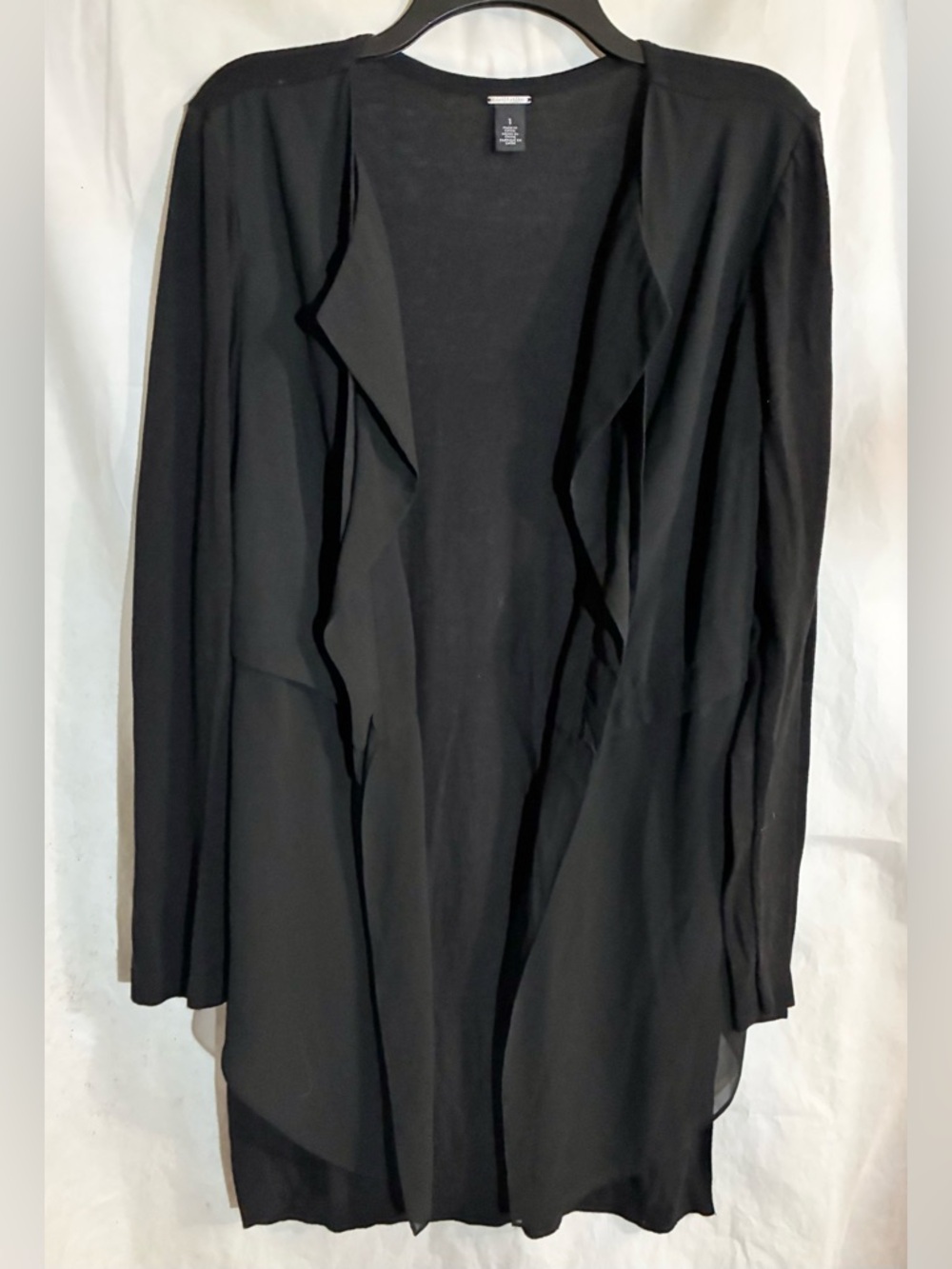 Chicos Sheer Layer Open Cardigan Sweater Sz 1 -US M Black label Long Lined